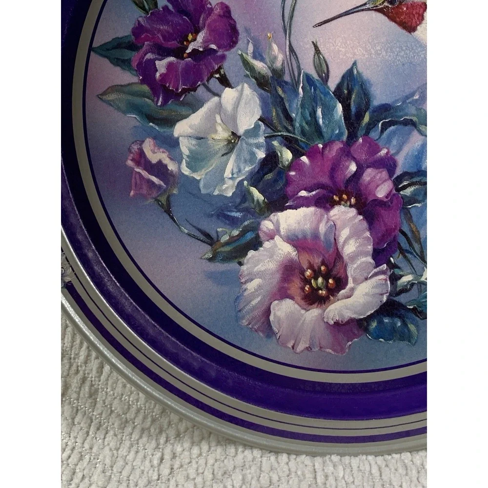 Vintage Hummingbird and Purple Floral‎ Serving Metal Tray Giftco Inc. 13.5